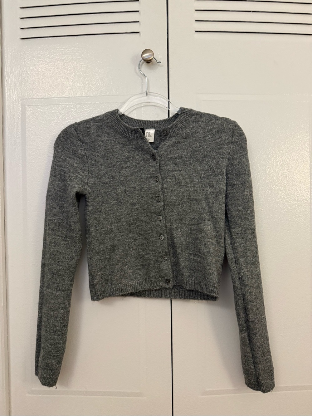 H&M Gray Button-Front Cropped Crewneck Cardigan